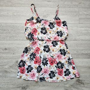 Abercrombie & Fitch Pink Black Floral Dress Womens Small Tiered Spaghetti Straps